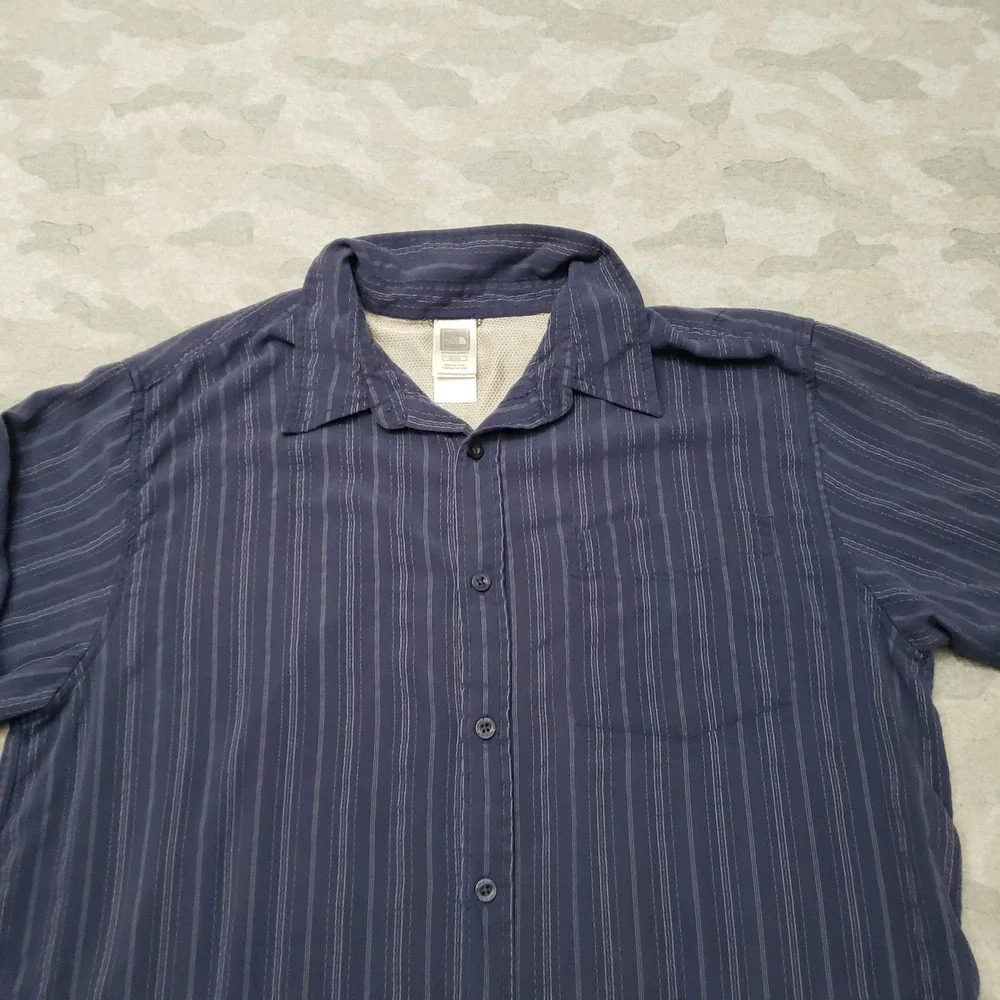 The North Face Shirt Mens XL Blue Long Sleeve Button Up Striped Outdoors Travel